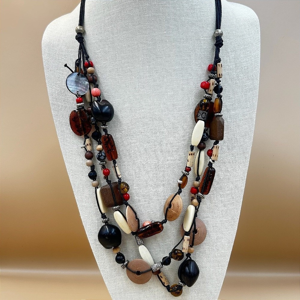 Vintage Multi Strand Art Venetian Glass Mix Colored Boho Style Beaded Necklace